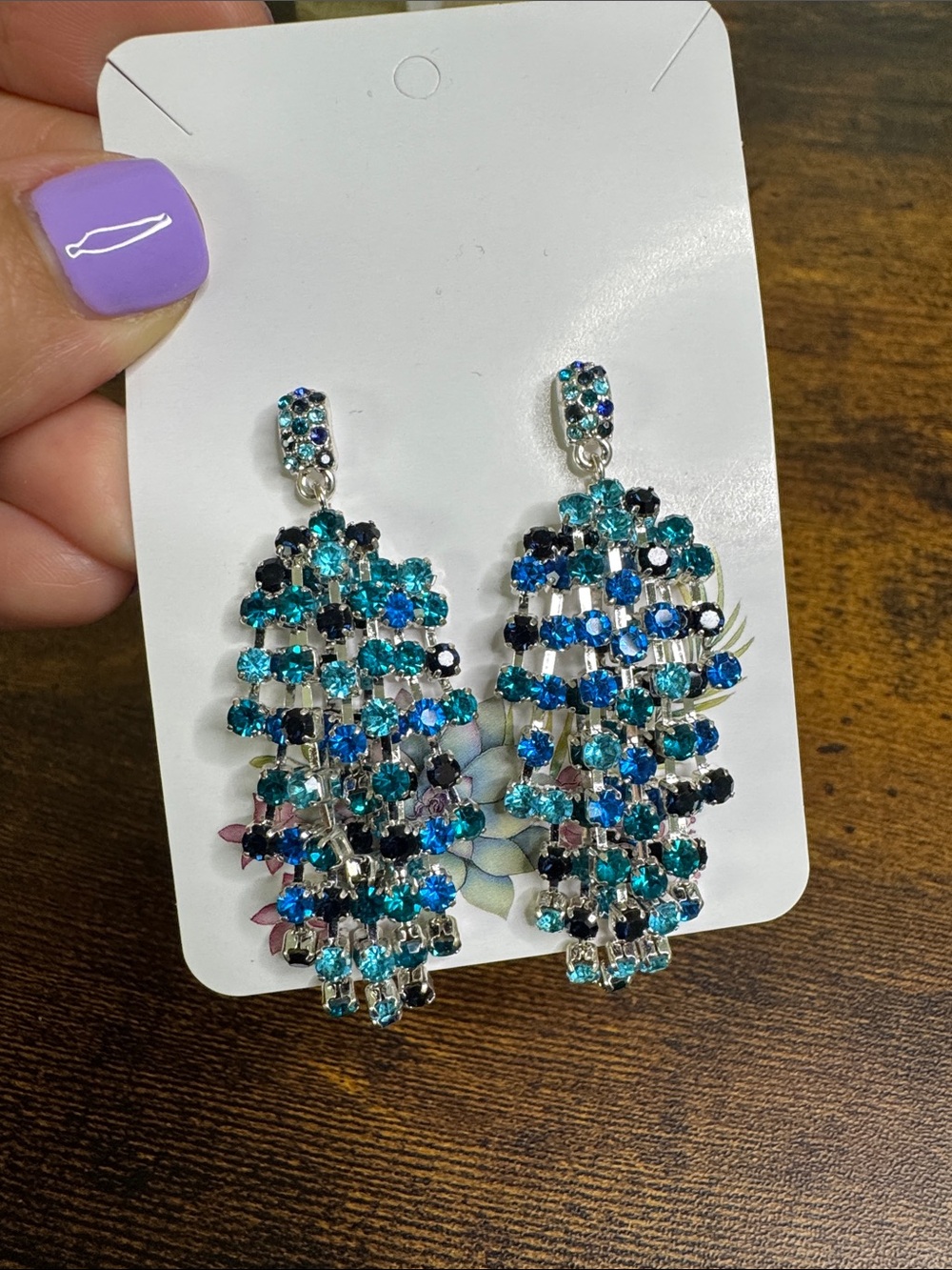 Teal & Blue Crystal Waterfall Drop Earrings - Women Jewelry
